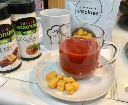 Tomato Red Bell Pepper Soup w Cheese Croutons